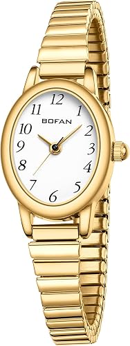 BOFAN Small Gold Watches for Women Easy Read Ladies Quartz Wrist Watch with Stainless Steel Expansion Band,Waterproof