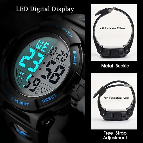 Watches for Men, LED Waterproof Digital Sports Military Tactical Watch