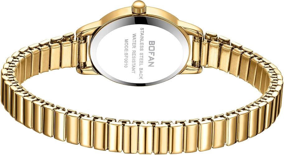 BOFAN Small Gold Watches for Women Easy Read Ladies Quartz Wrist Watch with Stainless Steel Expansion Band,Waterproof