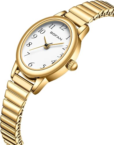 BOFAN Small Gold Watches for Women Easy Read Ladies Quartz Wrist Watch with Stainless Steel Expansion Band,Waterproof