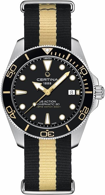 Certina, Mens, DS Action Gent, 40.5, mm, Synthetic, Automatic, Powermatic 80, Nivachron, Date, Watch, Black, Synthetic, C0484071805101