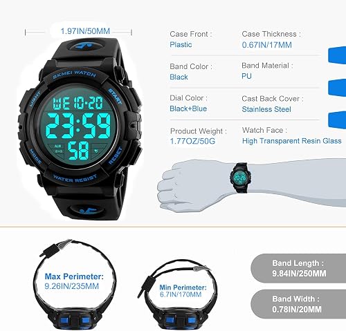 Watches for Men, LED Waterproof Digital Sports Military Tactical Watch