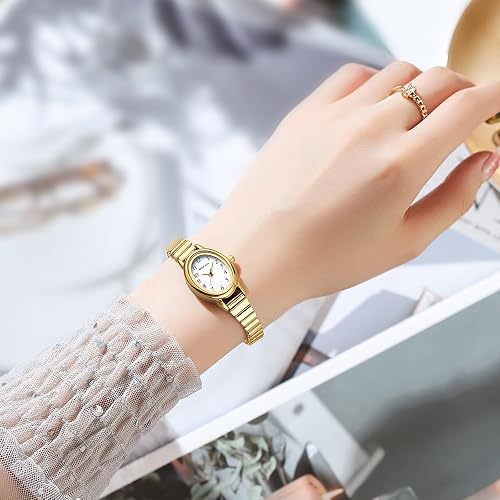 BOFAN Small Gold Watches for Women Easy Read Ladies Quartz Wrist Watch with Stainless Steel Expansion Band,Waterproof