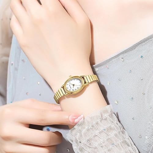 BOFAN Small Gold Watches for Women Easy Read Ladies Quartz Wrist Watch with Stainless Steel Expansion Band,Waterproof